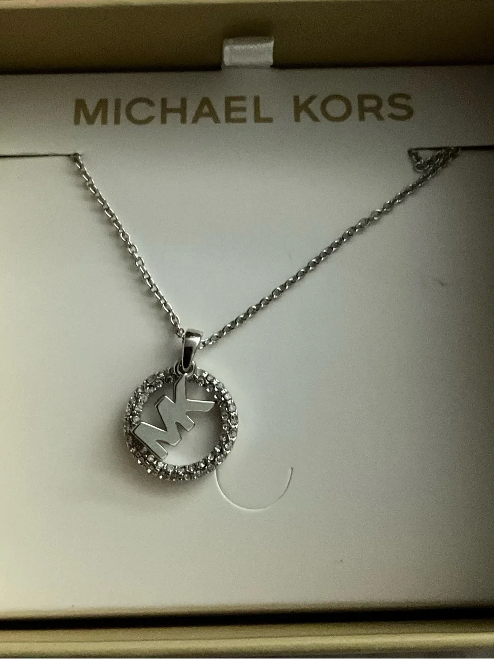 Micheal Kors silver-tone crystal circle logo pendant necklace